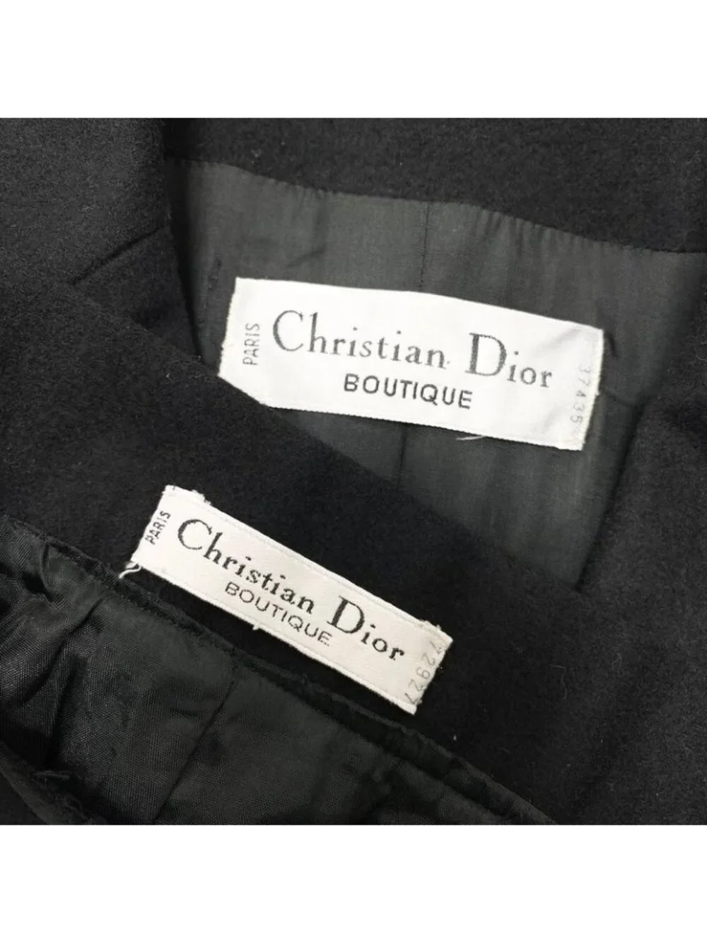 Dior Vintage Skirt Set Tailored Jacket Leather Piping Black